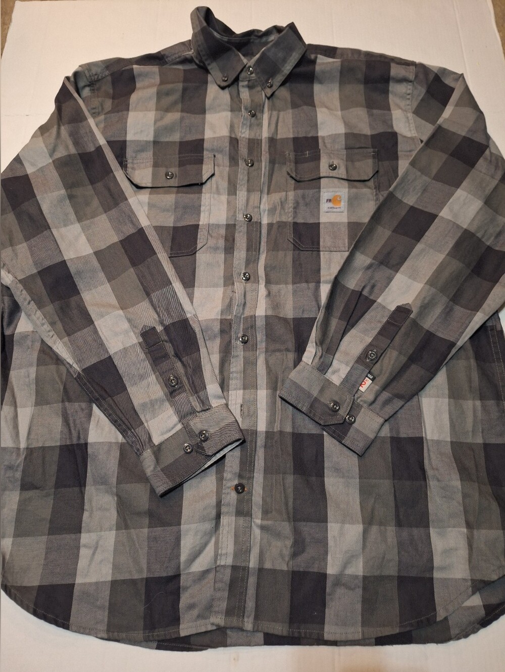 Carhartt Fire Resistant CAT 2 Gray Plaid Shirt Long Sleeve Tall 2XL